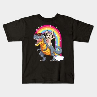 Bunny Riding Dinosaur T-Rex Dino Rabbit Happy Easter Kids T-Shirt